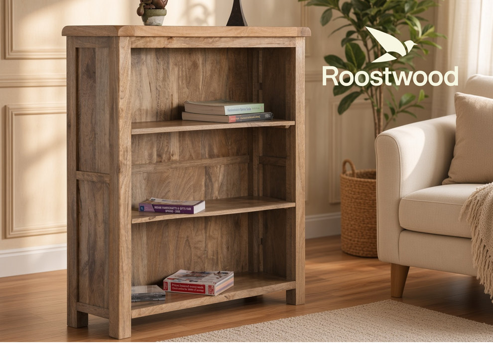 Roostwood 'Enville' Solid Chunky Mango Wood Small Bookcase Storage Unit