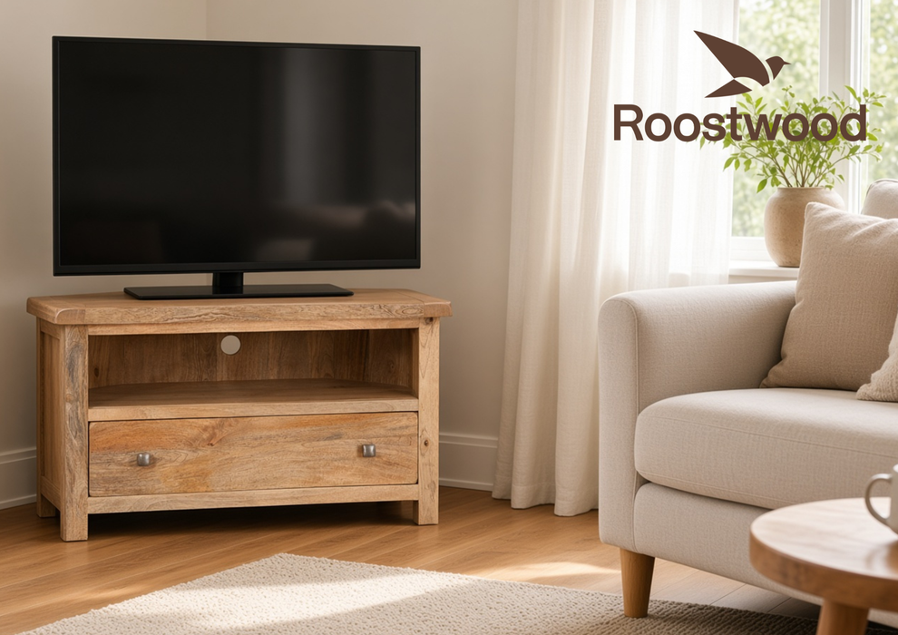 Roostwood 'Enville' Solid Chunky Mango Wood Corner TV Unit