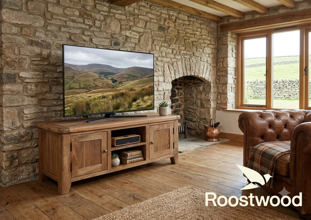 Roostwood 'Kinver' Rustic Solid Mango Wood Large Plasma TV Unit