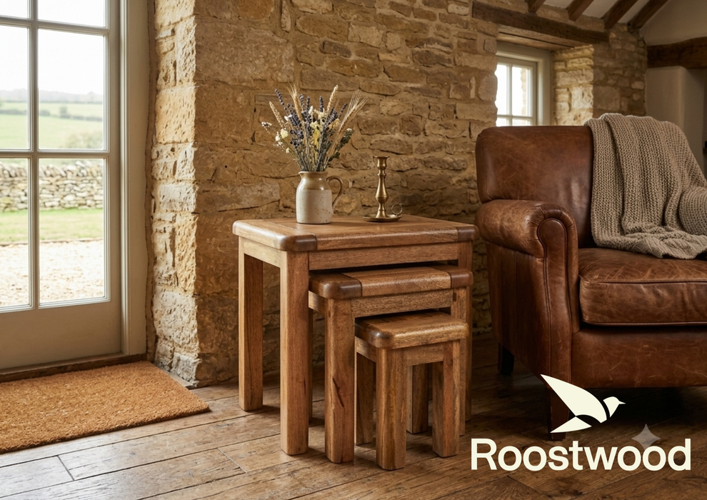 Roostwood 'Kinver' Rustic Solid Mango Wood Occasional Nest Of 3 Side Tables