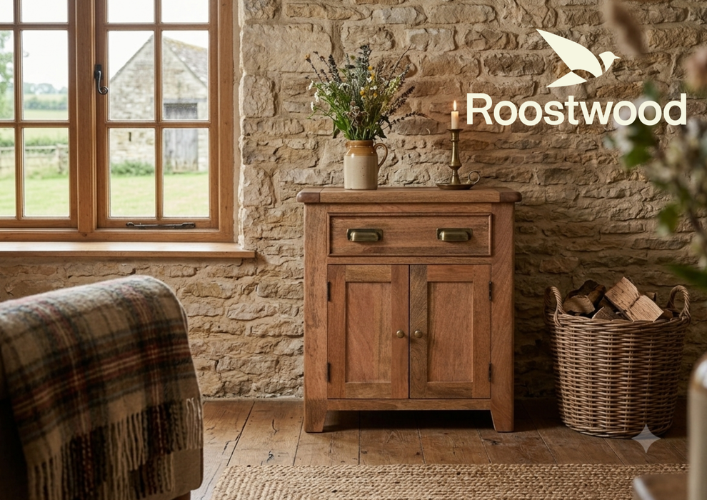 Roostwood 'Kinver' Rustic Solid Mango Wood Small Hall Cabinet Sideboard