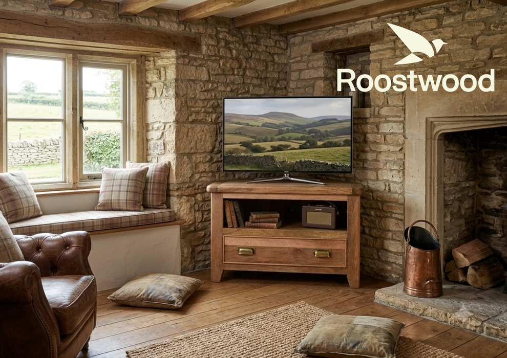 Roostwood 'Kinver' Rustic Solid Mango Wood Corner TV Unit