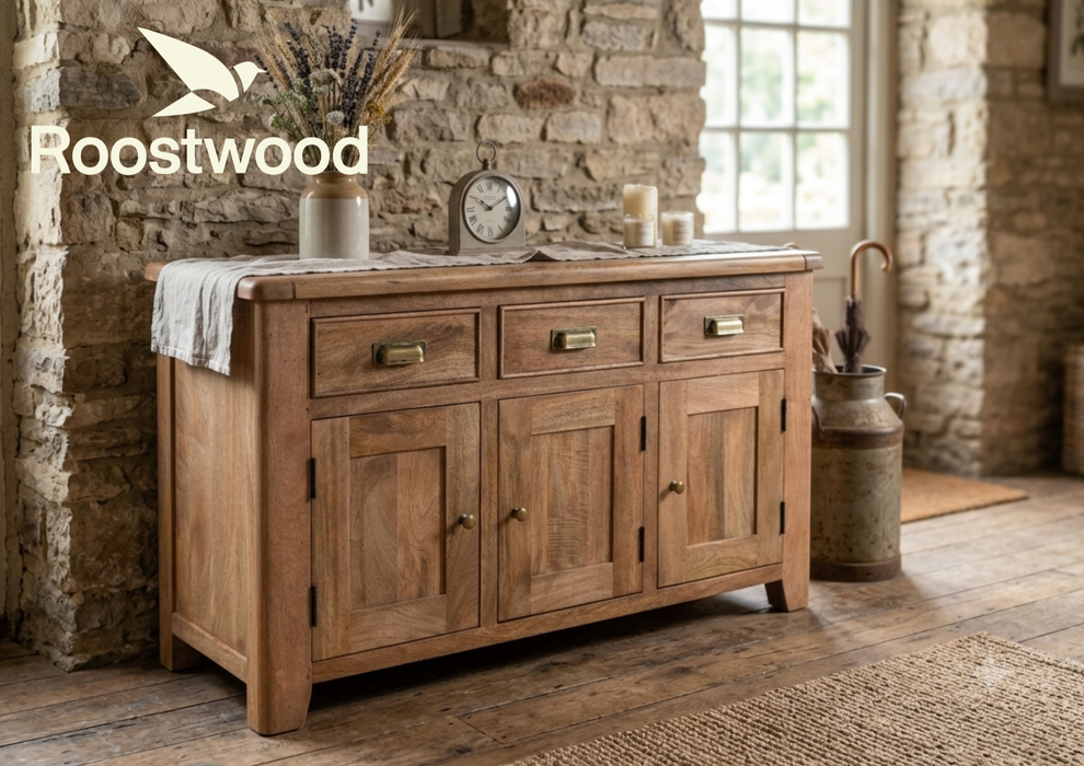 Roostwood 'Kinver' Rustic Solid Mango Wood Large 3 Door 3 Drawer Sideboard