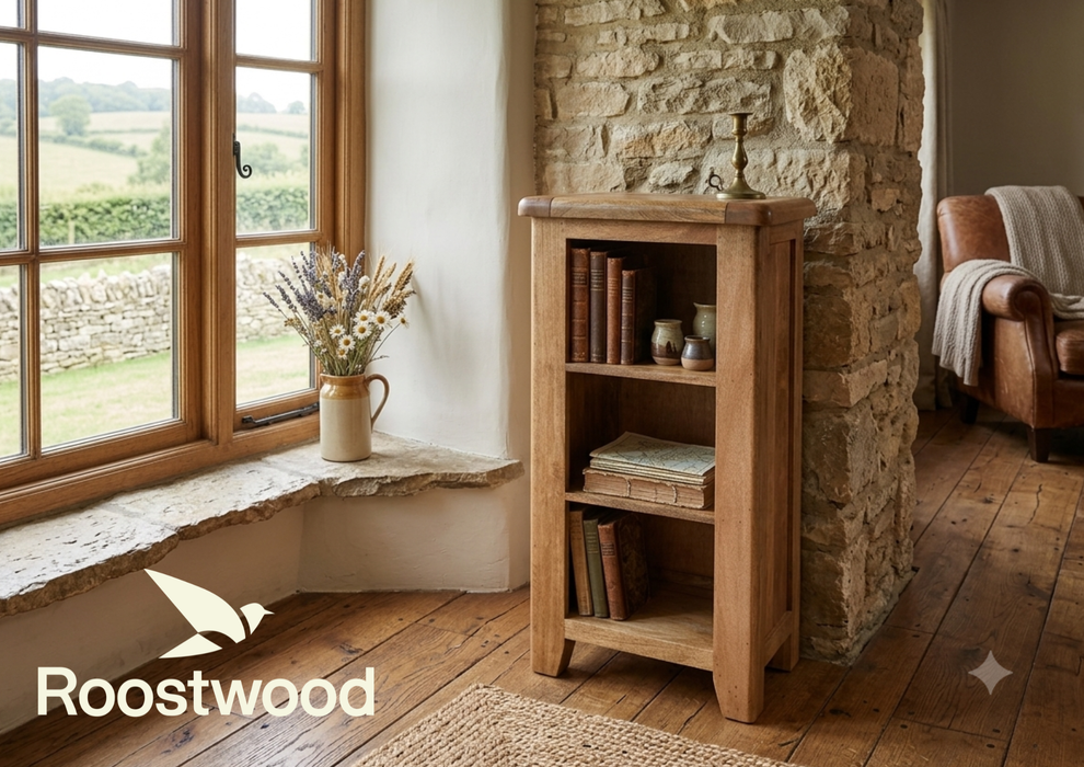 Roostwood 'Kinver' Rustic Solid Mango Wood Small Bookcase / DVD Rack