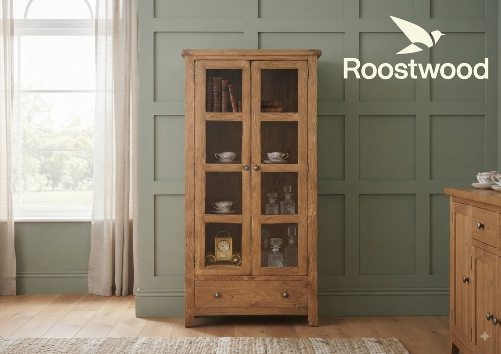 Roostwood 'Malvern' Country Oak Glazed Display Cabinet