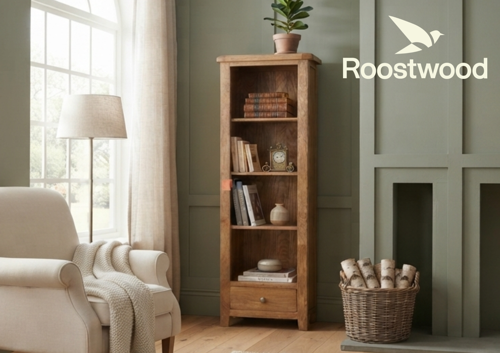 Roostwood 'Malvern' Country Solid Oak Slim Bookcase / Display Unit