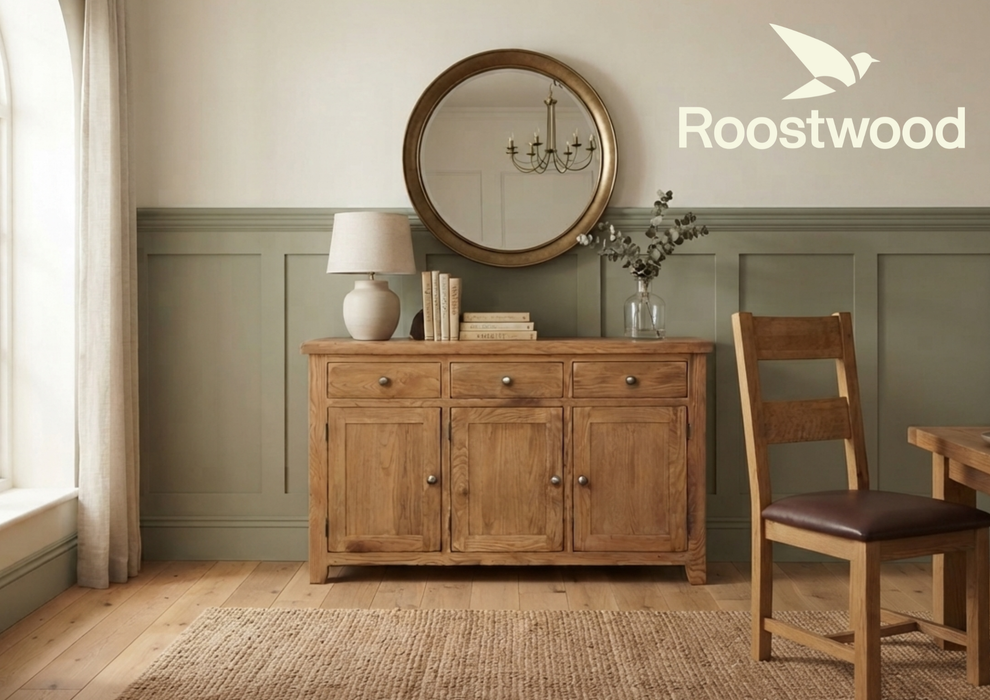 Roostwood 'Malvern' Country Solid Oak Large 3 Door Sideboard