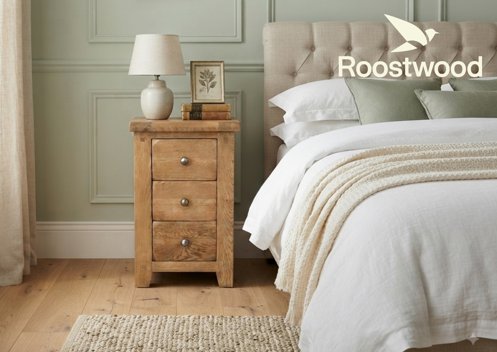 Roostwood 'Malvern' Country Oak 3 Drawer Bedside Cabinet