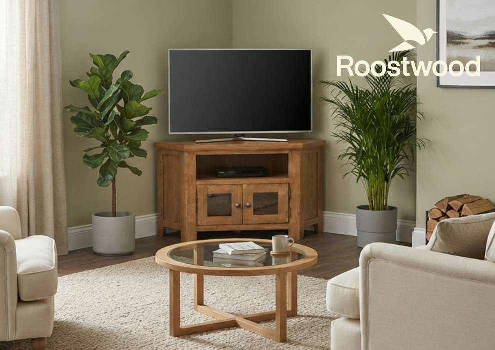 Roostwood 'Malvern' Country Oak Glazed Corner TV Cabinet