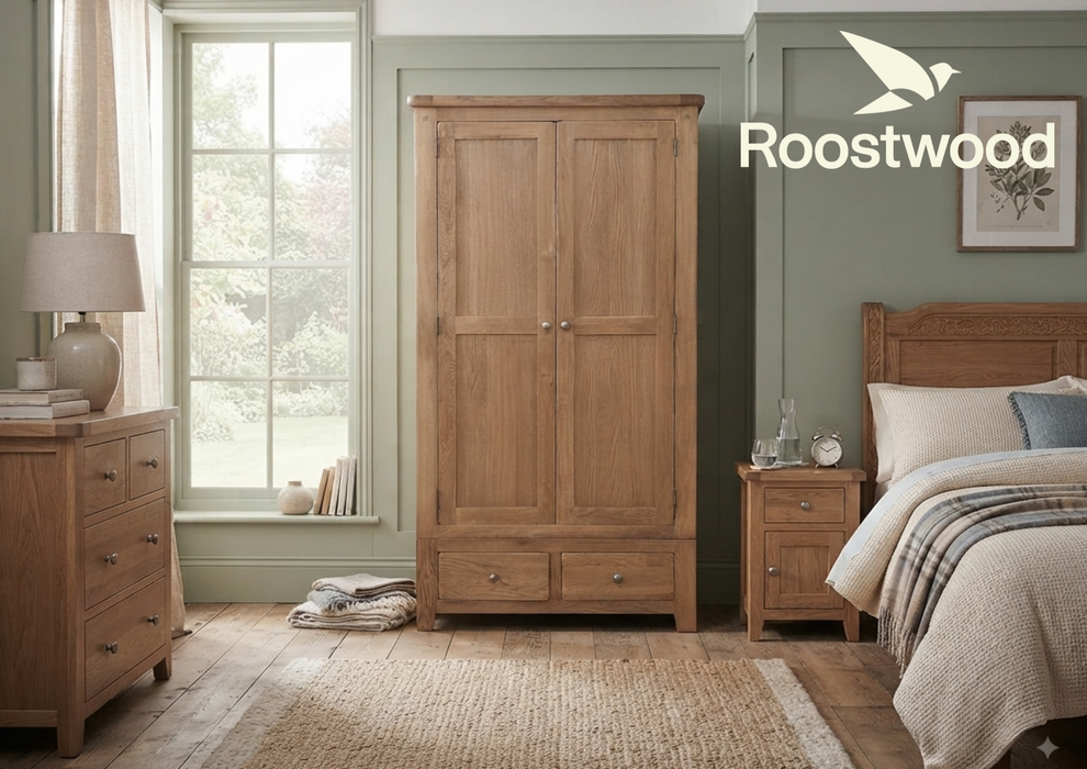 Roostwood 'Malvern' Country Oak 2 Door / 2 Draw Double Wardrobe