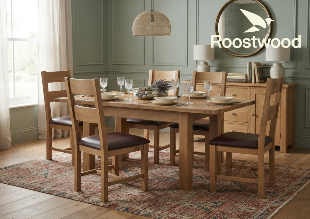 Roostwood 'Malvern' Country Oak 1.6 Extending Dining Table