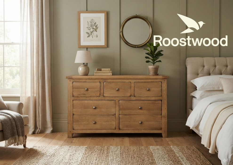 Roostwood 'Malvern' Country Oak 7 Drawer Wide Chest of Drawers