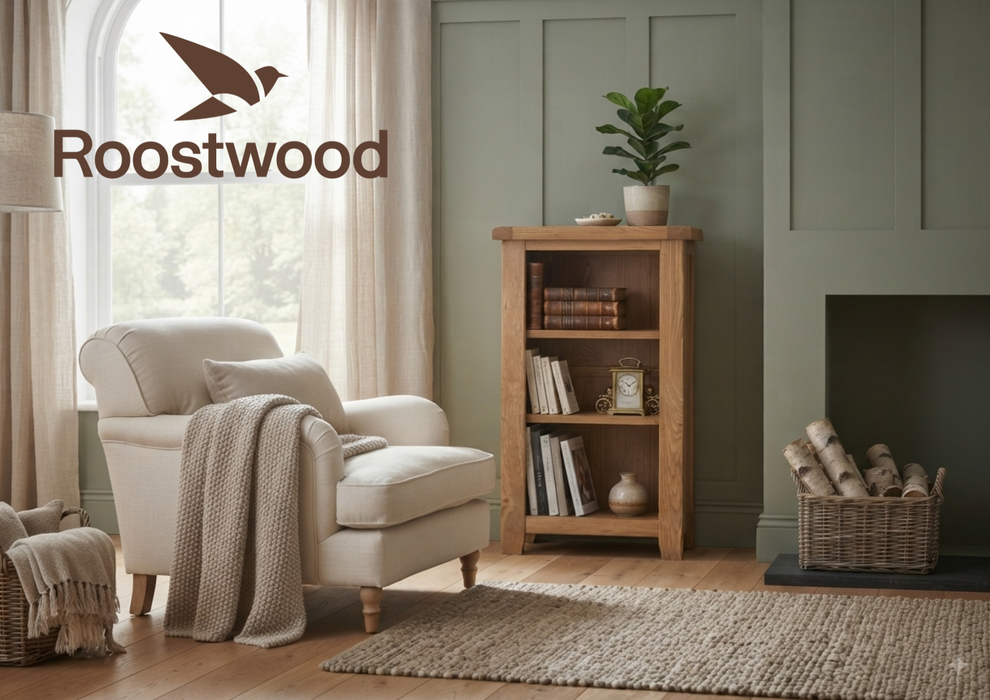 Roostwood 'Malvern' Country Oak Small Bookcase / DVD Rack