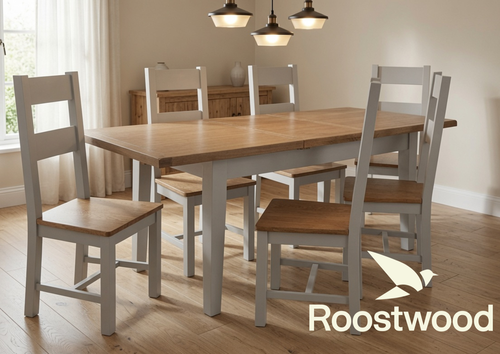 Roostwood 'Malvern' Grey Painted Oak 1.2 Extending Dining Table