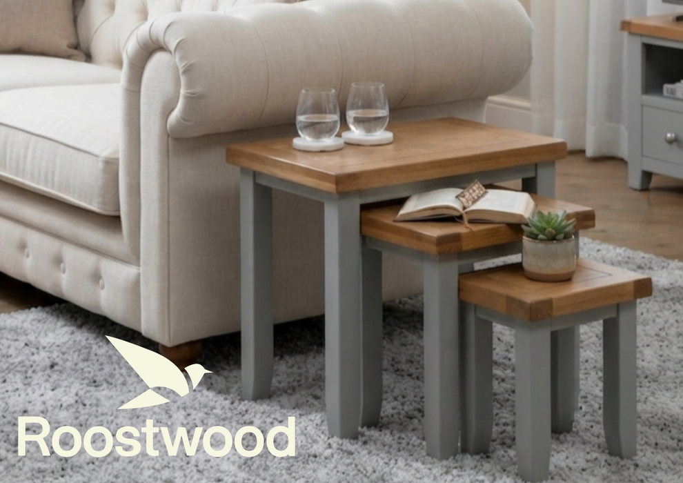 Roostwood 'Malvern' Grey Painted Oak Nest Of 3 Side Tables
