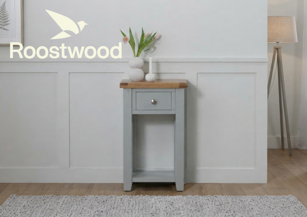 Roostwood 'Malvern' Grey Painted Solid Oak 1 Draw Console Table / Hall Way Table