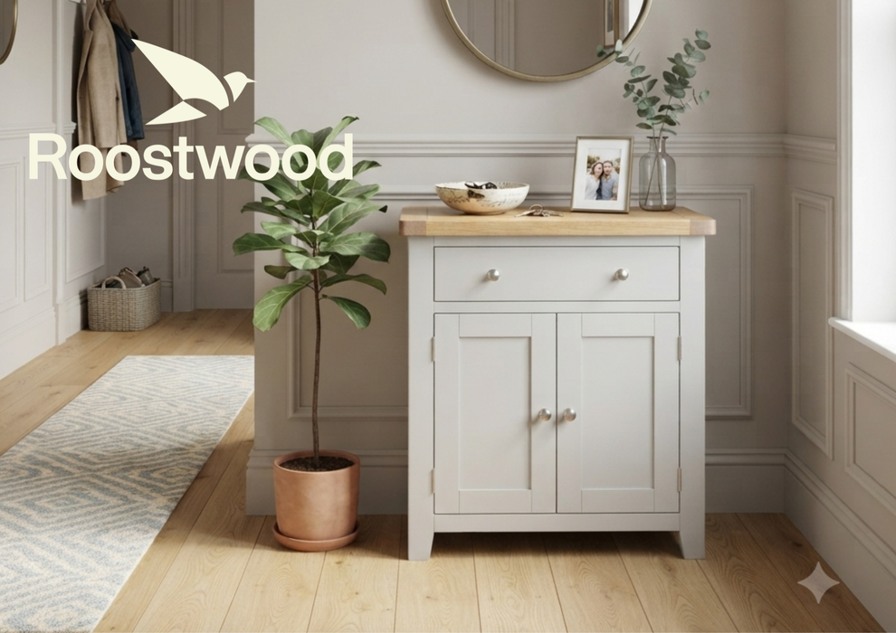 Roostwood 'Malvern' Grey Painted Solid Oak Hall Cabinet / Small Sideboard