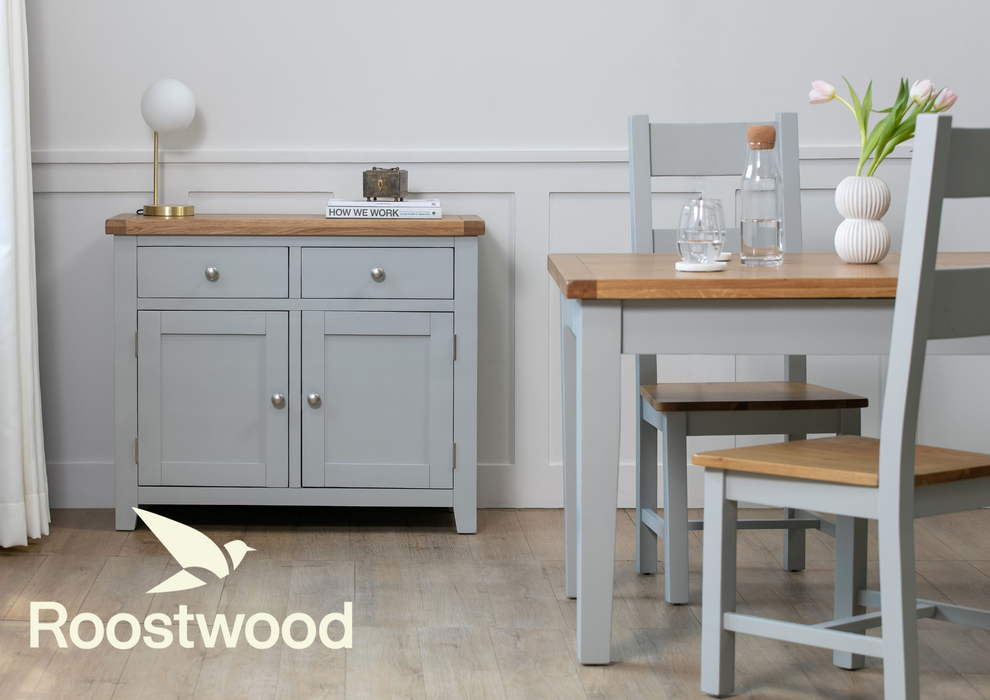 Roostwood 'Malvern' Grey Painted Solid Oak 2 Door Medium Sideboard