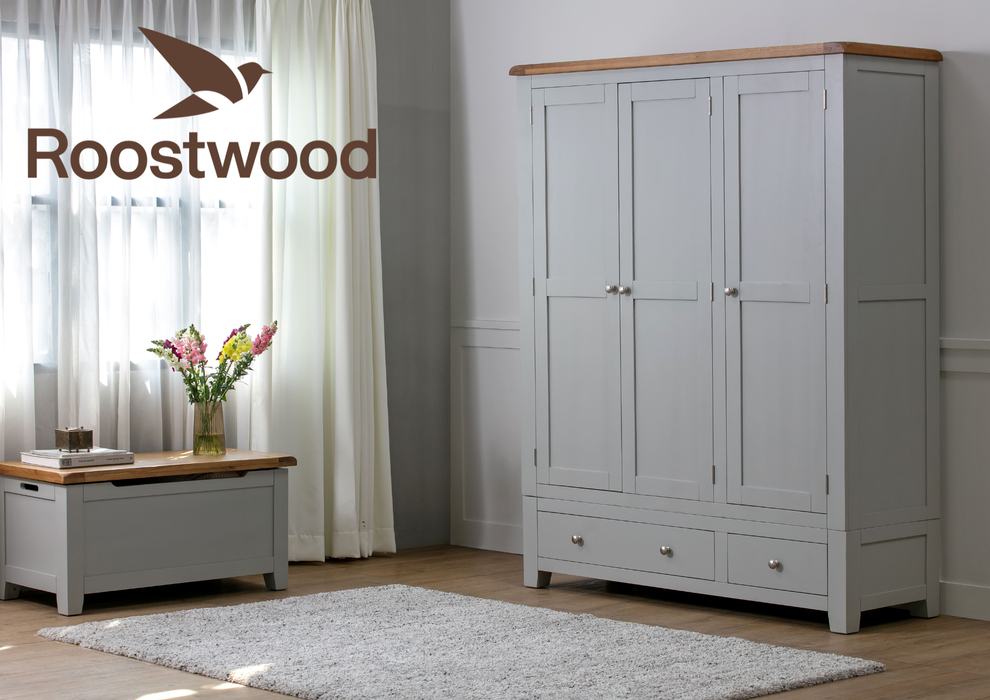 Roostwood 'Malvern' Grey Painted Oak 3 Door / 2 Drawer Triple Wardrobe