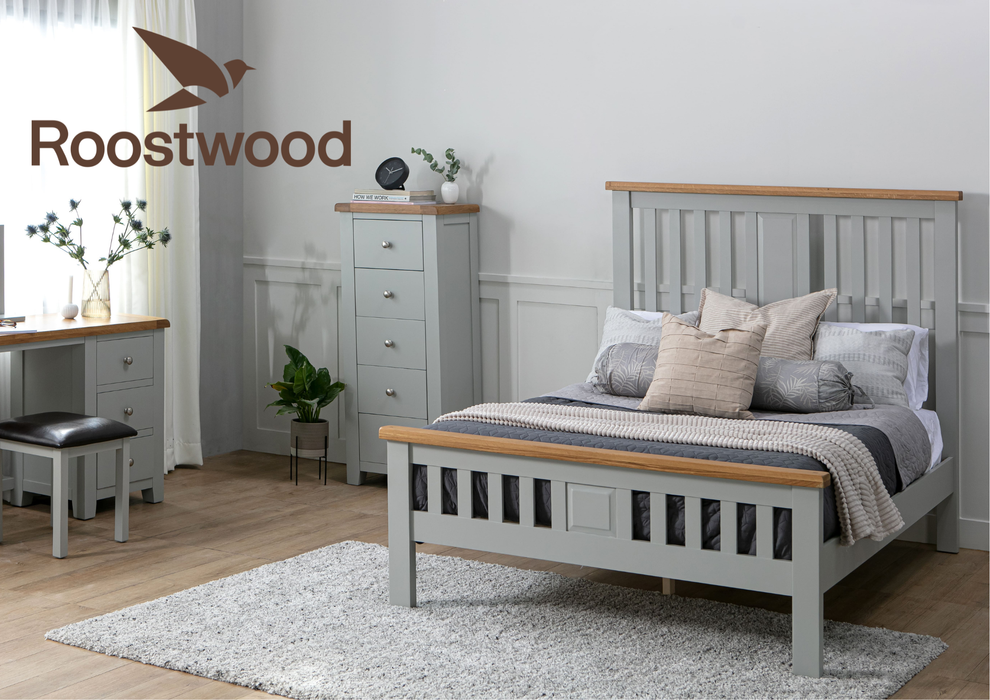 Roostwood 'Malvern' Grey Painted Oak Double Bed Frame