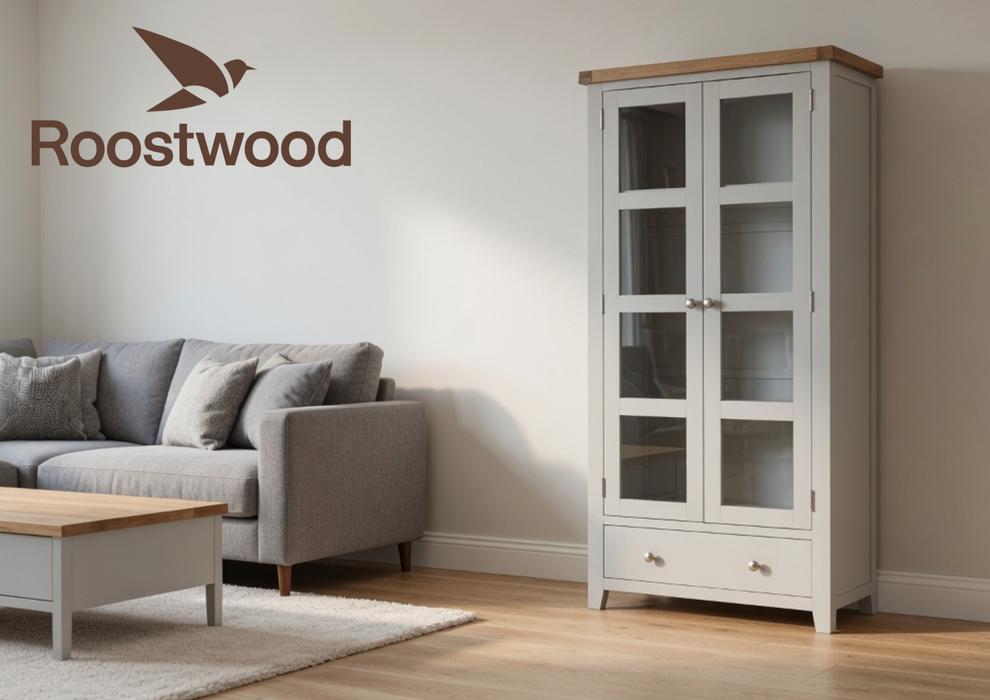 Roostwood 'Malvern' Grey Painted Oak Glazed Display Cabinet