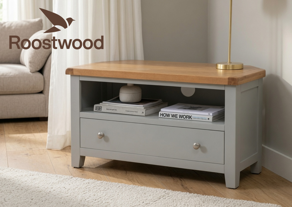 Roostwood 'Malvern' Grey Painted Oak Corner TV Unit