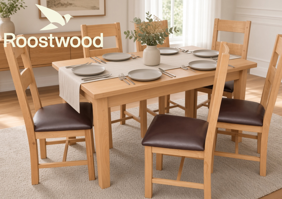 Roostwood 'Malvern' Natural Oak 1.6 Extending Dining Table