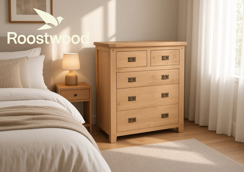 Roostwood 'Malvern' Natural Oak 5 Drawer Chest of Drawers