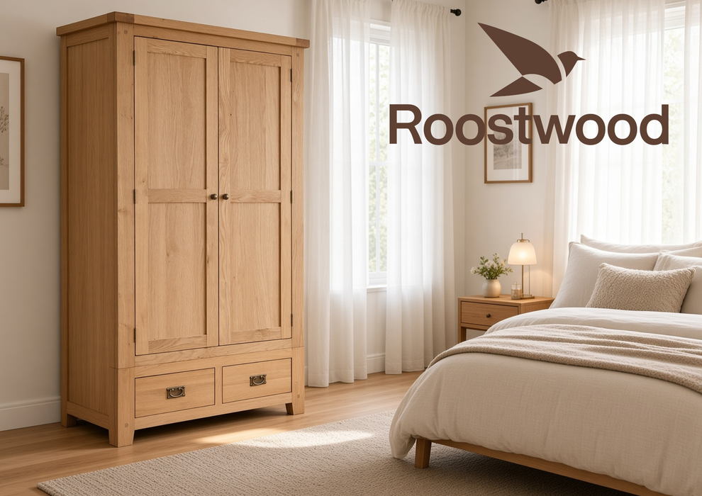 Roostwood 'Malvern' Natural Oak 2 Door / 2 Draw Double Wardrobe