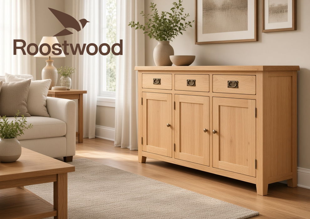 Roostwood 'Malvern' Natural Solid Oak Large 3 Door Sideboard