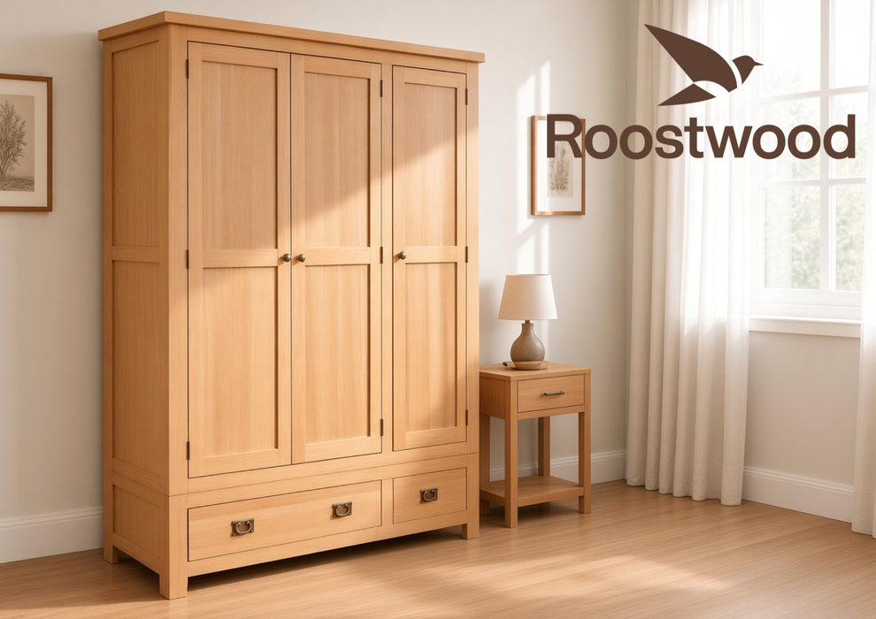 Roostwood 'Malvern' Natural Oak 3 Door / 2 Draw Triple Wardrobe