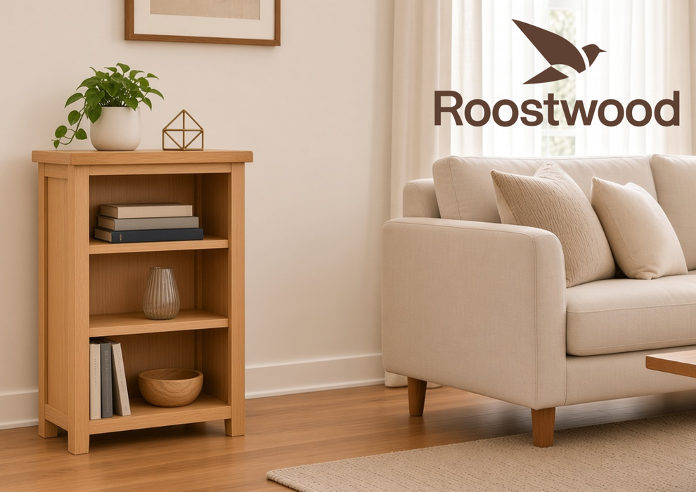 Roostwood 'Malvern' Natural Oak Small Bookcase / DVD Rack