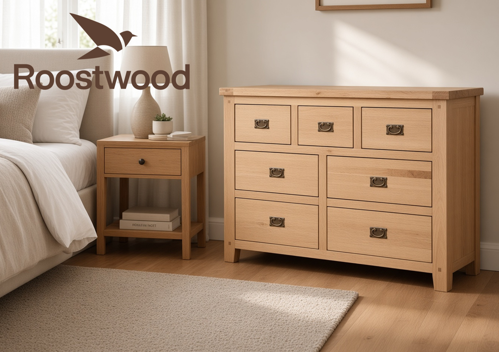 Roostwood 'Malvern' Natural Oak 7 Drawer Wide Chest of Drawers