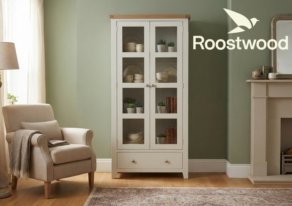 Roostwood 'Malvern' White Painted Oak Glazed Display Cabinet