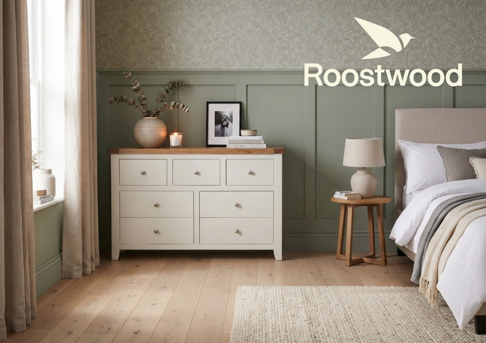 Roostwood 'Malvern' White Painted Oak 7 Drawer Wide Chest of Drawers
