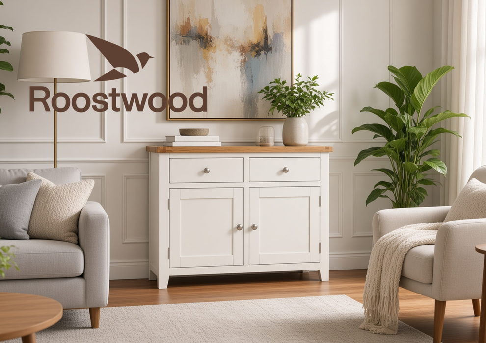 Roostwood 'Malvern' White Painted Solid Oak 2 Door Medium Sideboard
