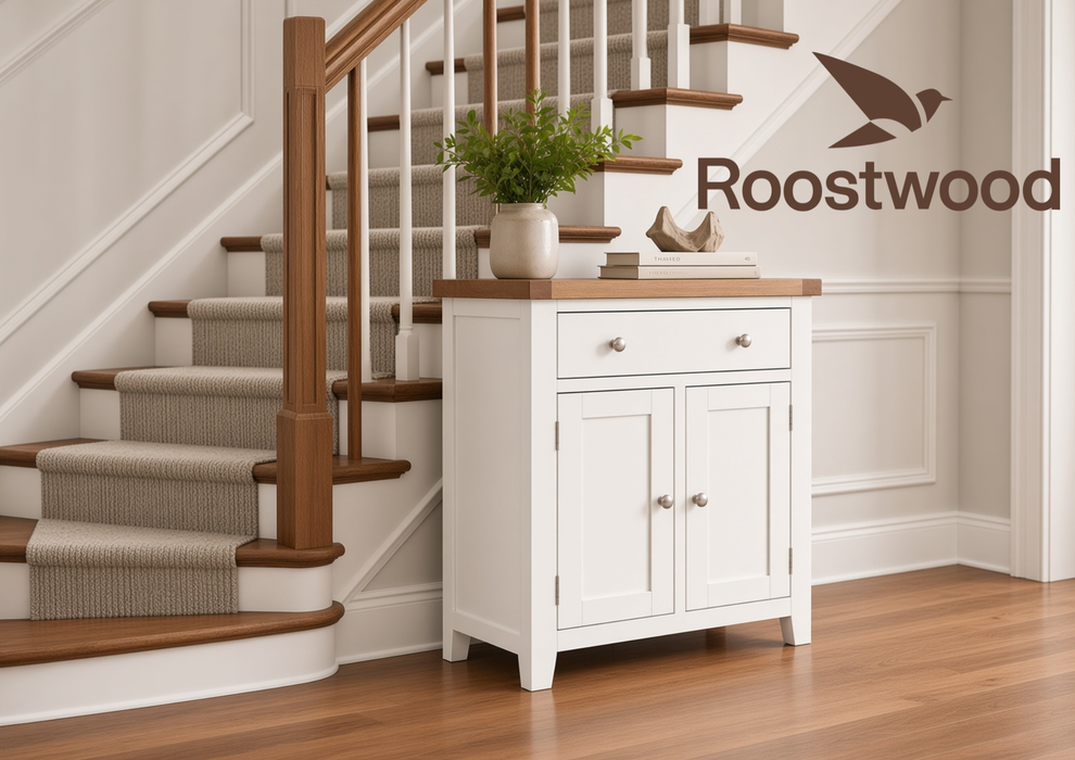 Roostwood 'Malvern' White Painted Solid Oak Hall Cabinet / Small Sideboard