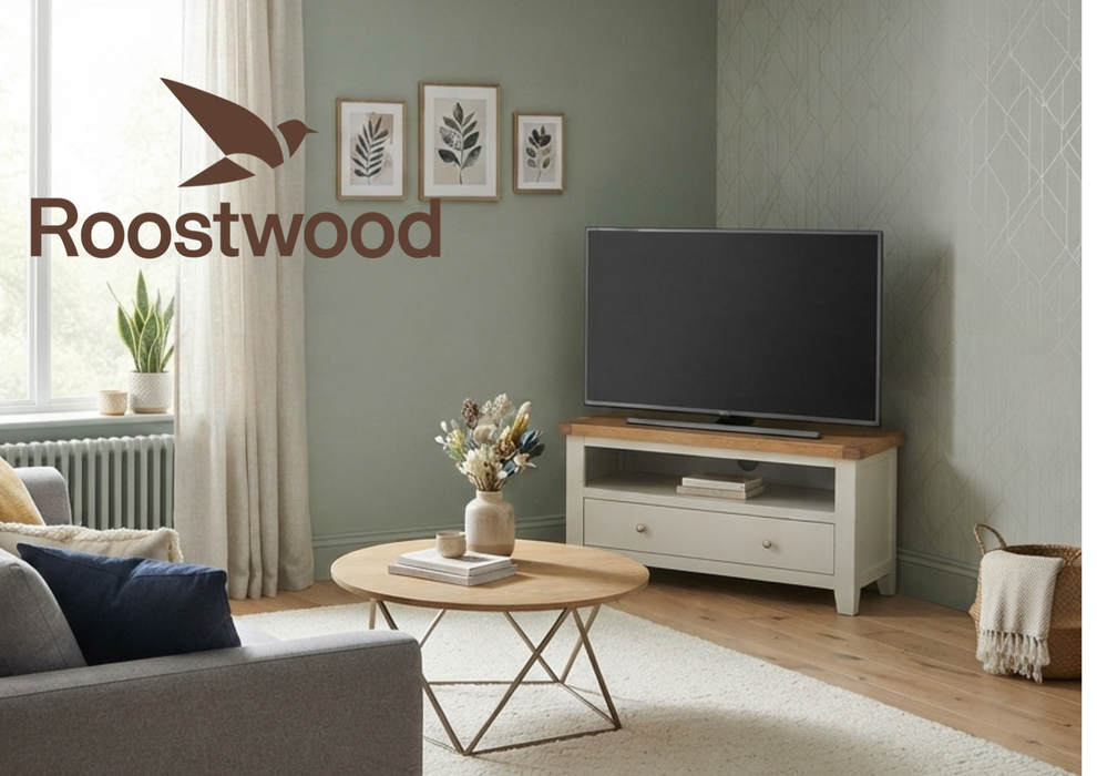 Roostwood 'Malvern' White Painted Oak Corner TV Unit