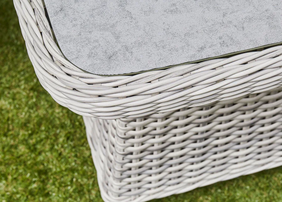 'Santorini’ 2 Seater Grey Rattan Aluminum Reclining Armchair Set with Side Table