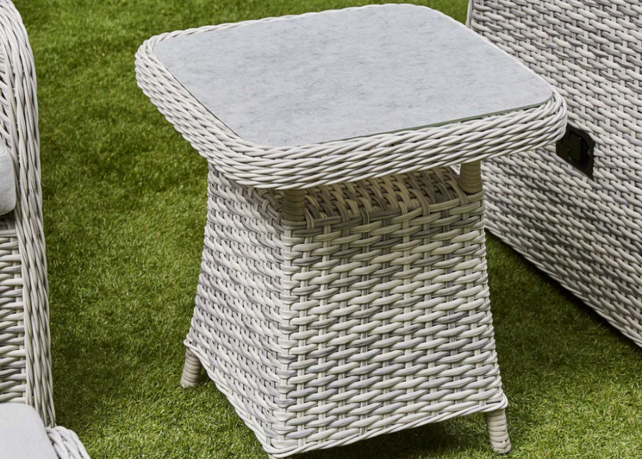 'Santorini’ 2 Seater Grey Rattan Aluminum Reclining Armchair Set with Side Table