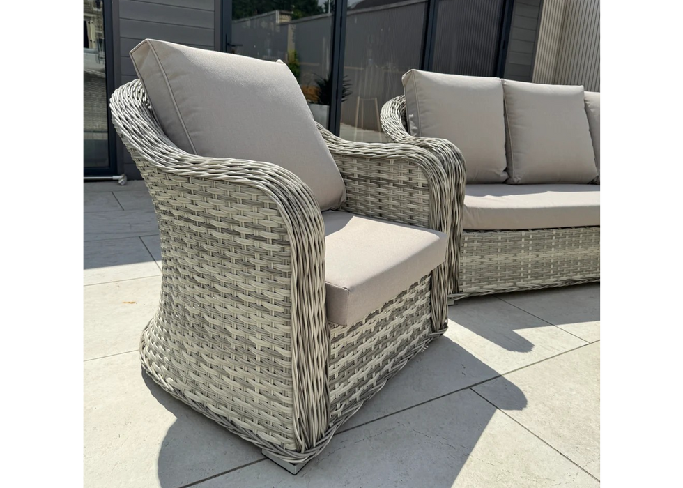 'Santorini’ 5 Seater Sofa Beige Rattan Aluminum Lounge Set with Coffee Table & Cover