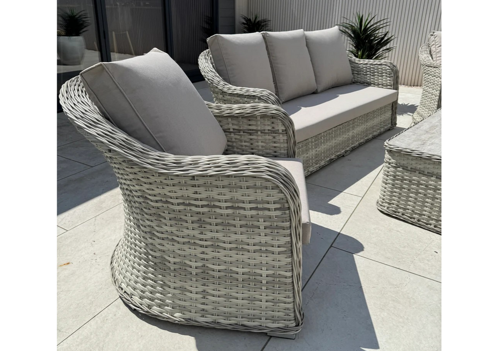 'Santorini’ 5 Seater Sofa Beige Rattan Aluminum Lounge Set with Coffee Table & Cover