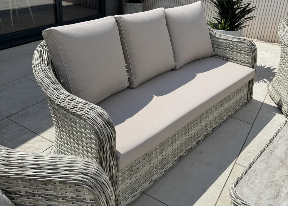 'Santorini’ 5 Seater Sofa Beige Rattan Aluminum Lounge Set with Coffee Table & Cover