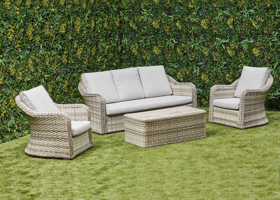 'Santorini’ 5 Seater Sofa Grey Rattan Aluminum Lounge Set with Coffee Table