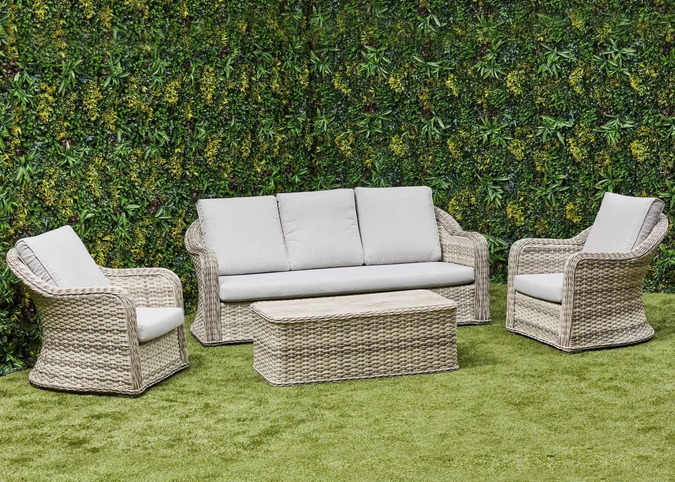 'Santorini’ 5 Seater Sofa Grey Rattan Aluminum Lounge Set with Coffee Table