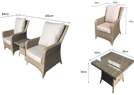 'Sorrento' Natural 2 Seater Bistro Set With Coffee Table Beige Cushions