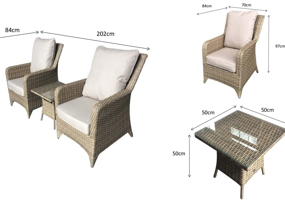 'Alex' Grey 2 Seater Bistro Set With Coffee Table Grey Cushions