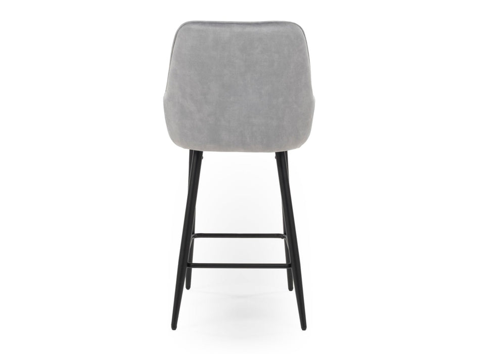 Modern Style Camden Kitchen Breakfast Bar Stools Grey Silver Velvet, Black Metal Leg