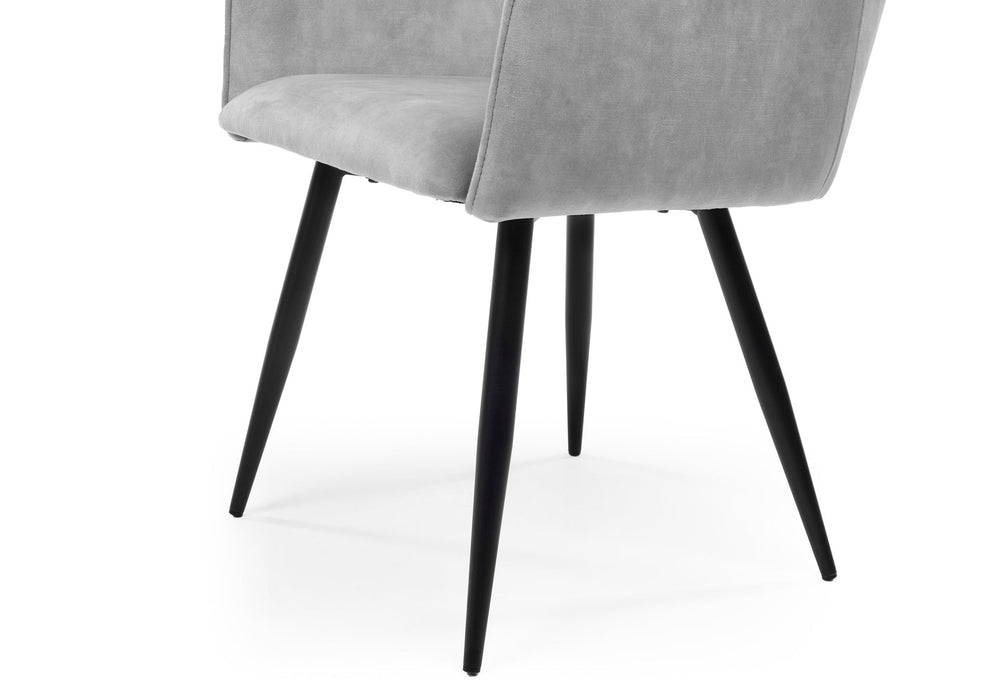 Modern Style Camden Light Grey Silver Velvet Dining Chairs, Black Metal Leg