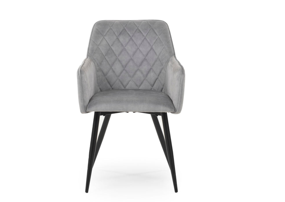 Modern Style Camden Light Grey Silver Velvet Dining Chairs, Black Metal Leg